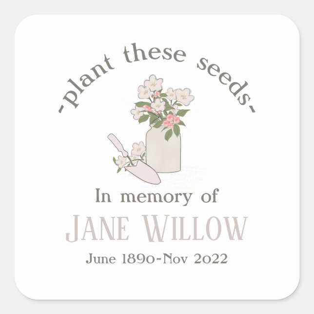 Pretty Flowers Memorial Plant Seeds Square Sticker (Front)