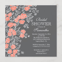 Pretty Flowers Modern Grey & Coral Bridal Shower