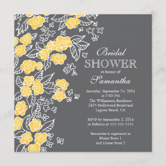 Pretty Flowers Modern Grey & Yellow Bridal Shower Invitation