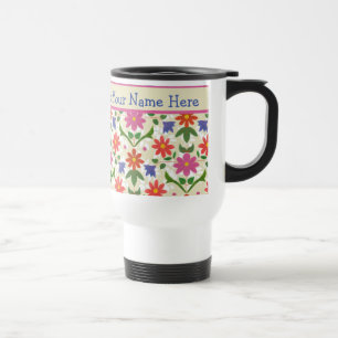 Pretty Flowers, Polka Dots on Ecru Travel Mug