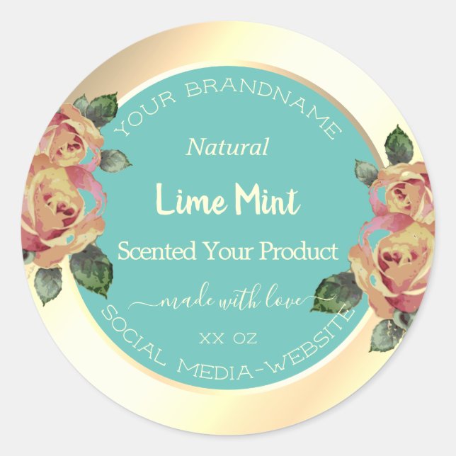 Pretty Flowers Product Packaging Labels Teal Gold (Front)