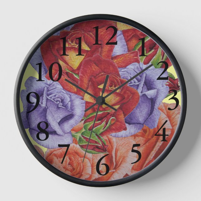 pretty flowers red roses and rose buds floral clock (Front)