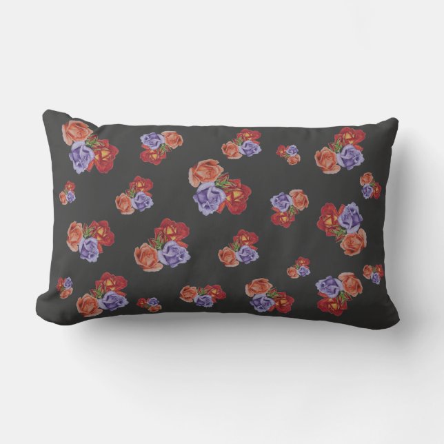 pretty flowers red roses and rose buds floral lumbar pillow (Front)