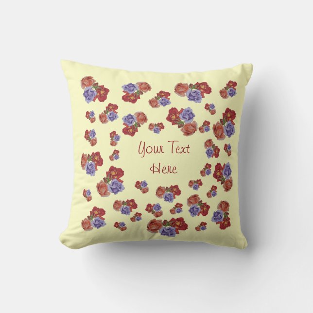 pretty flowers red roses and rose buds floral throw pillow (Front)