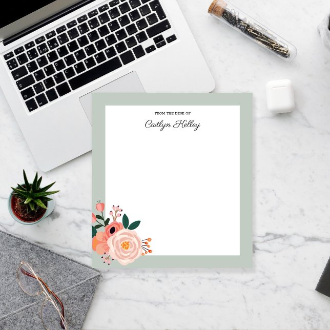 Pretty Flowers, Sage From the Desk of Personalized Notepad (Creator Uploaded)