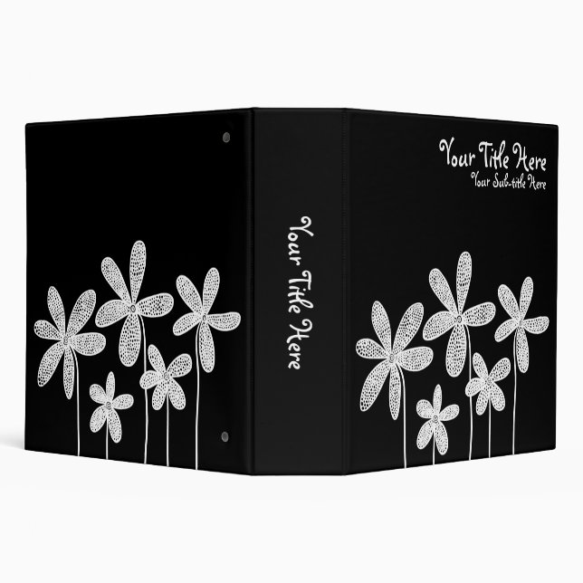 Pretty Flowers - White on Black (2in) Binder (Background)