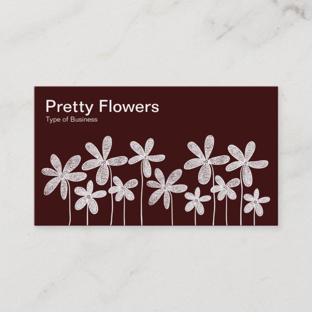 Pretty Flowers - White on Brown (Alternating) Business Card (Front)