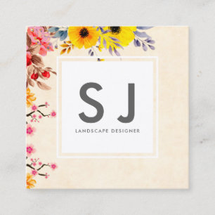 Pretty Flowery Botanical Landscape Designer Square Business Card
