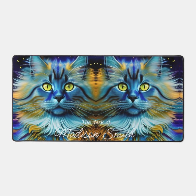Pretty fluffy blue tiger cat  desk mat (Front)