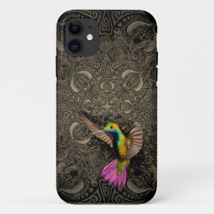 Pretty Flying Hummingbird Hovering Mehndi Mandala iPhone 11 Case