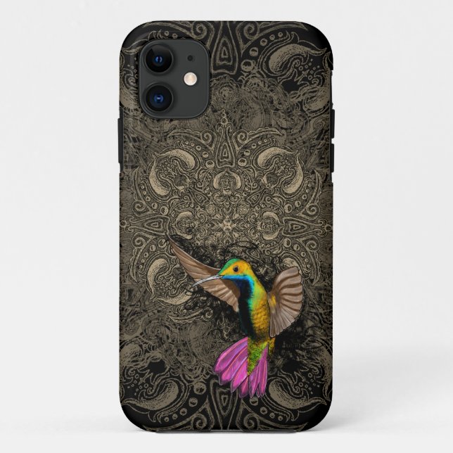 Pretty Flying Hummingbird Hovering Mehndi Mandala Case-Mate iPhone Case (Back)