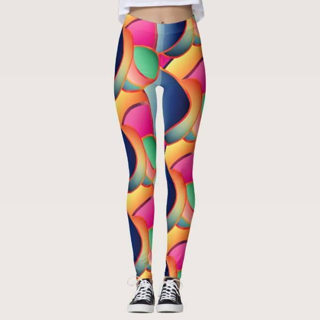 Pretty Foil Colourful Gradient Swirly Pattern Leggings (Front)