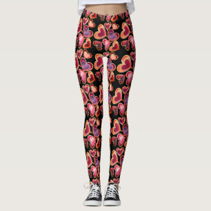 Pretty Foil Textured Stack Double Heart Lollipops Leggings