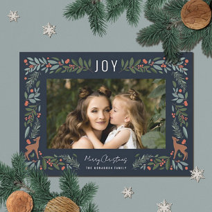 Pretty Foliage Frame Little Deer Photo Christmas   Holiday Card