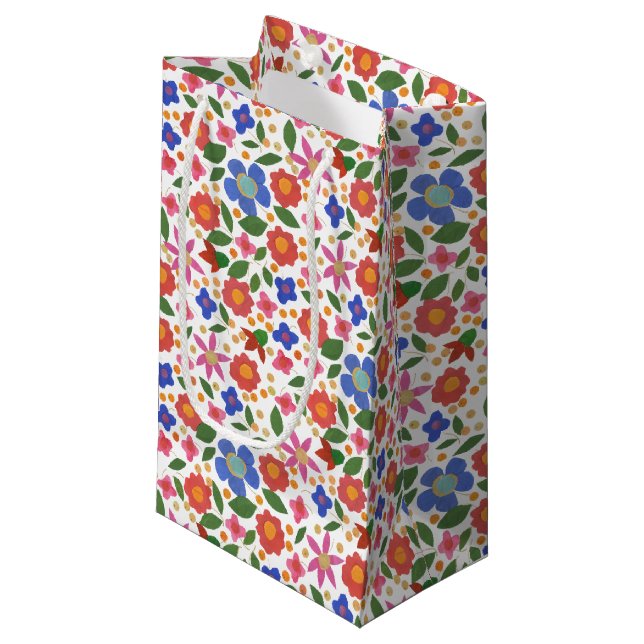 Pretty Folk Art Style Floral Miniprint Gift Bag (Front Angled)