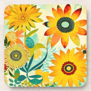 Pretty Folk Art Yellow Flowers Coaster