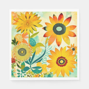 Pretty Folk Art Yellow Flowers Napkin