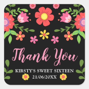 Pretty Folksy Flowers & foliage Sweet 16 Square Sticker