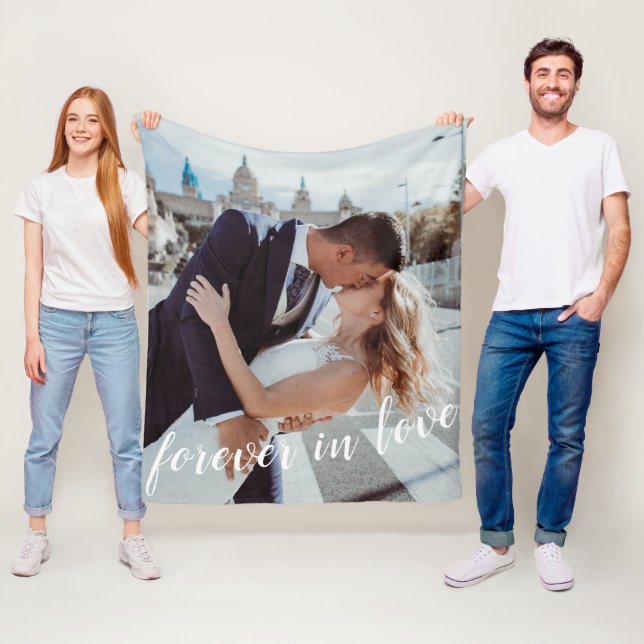 Pretty Forever In Love Valentine's Day White Photo Fleece Blanket (In Situ)