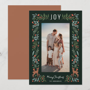 Pretty Frame Little Deer Green Vertical Photo Holiday Card