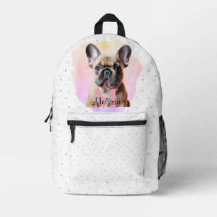 Pretty French Bulldog Puppy Animal Pink Monogram  Printed Backpack