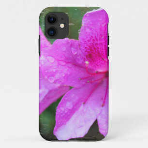 Pretty, fresh pink garden flowers, rain drops iPhone 11 case