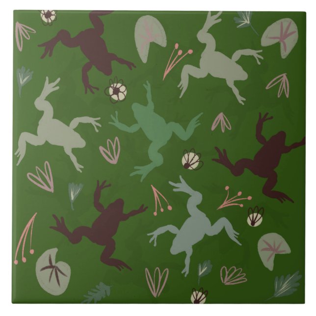 Pretty Frog Greenery Botanical Art Ceramic Tile (Front)