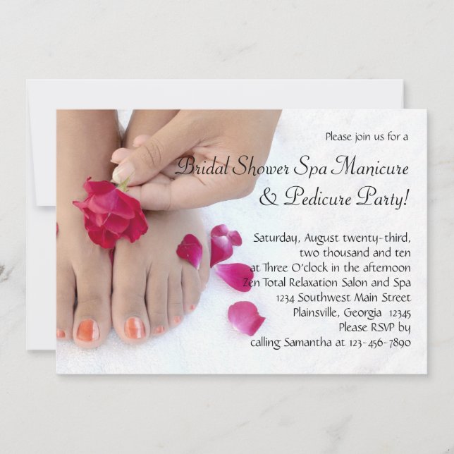 Pretty Fuchsia Pink Rose Pedicure Salon Invitation (Front)