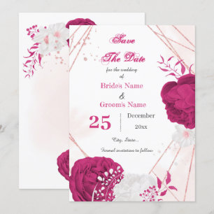 pretty fuchsia & white floral geometric  save the date