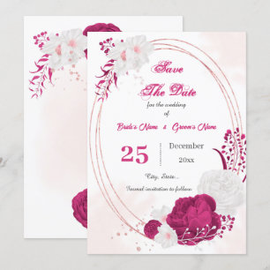 pretty fuchsia & white floral geometric save the date