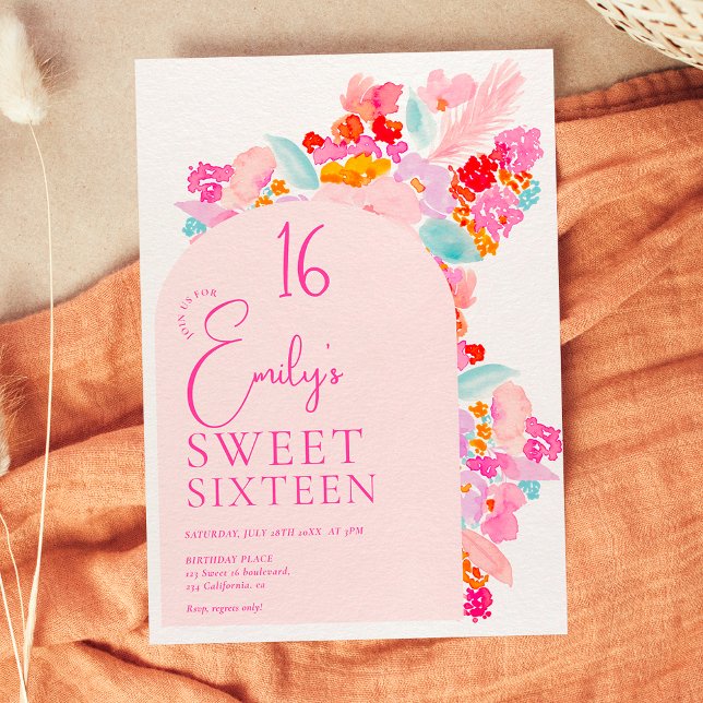 Pretty garden bold pink floral sweet 16 invitation (Creator Uploaded)