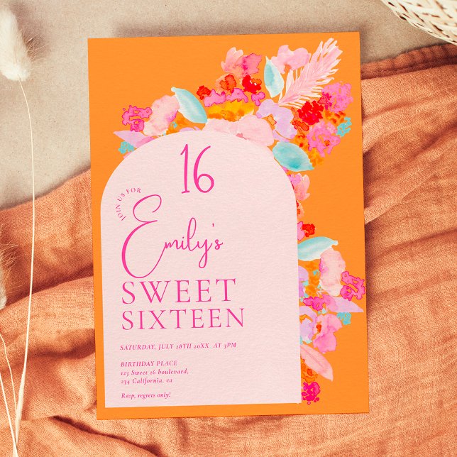 Pretty garden bold pink floral sweet 16 invitation (Creator Uploaded)
