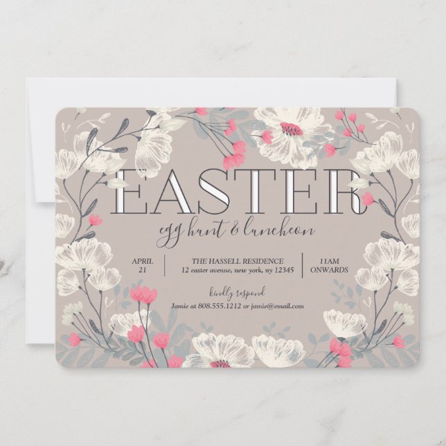 Pretty Garden Easter Egg Hunt and Lunch Invitation (Front)