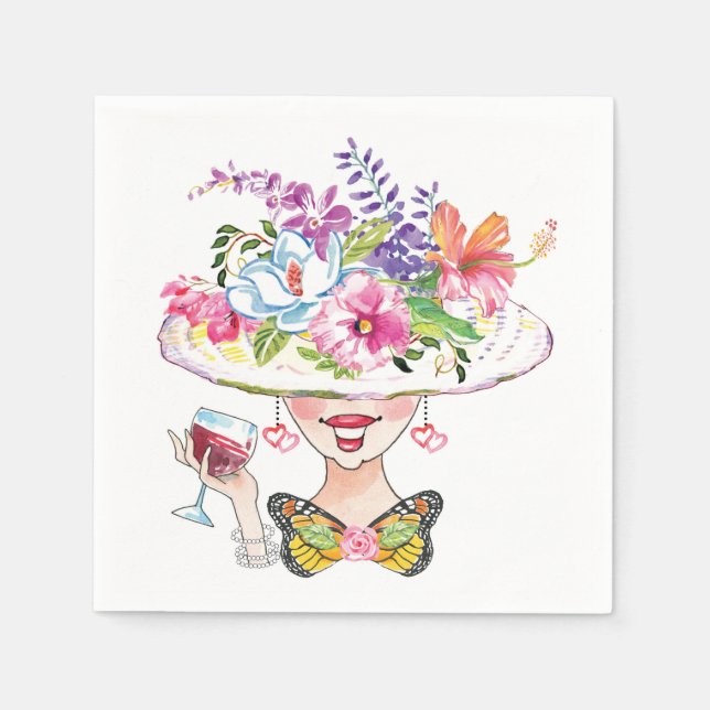 Pretty Garden Party Lady & Butterfly Paper Napkin (Front)