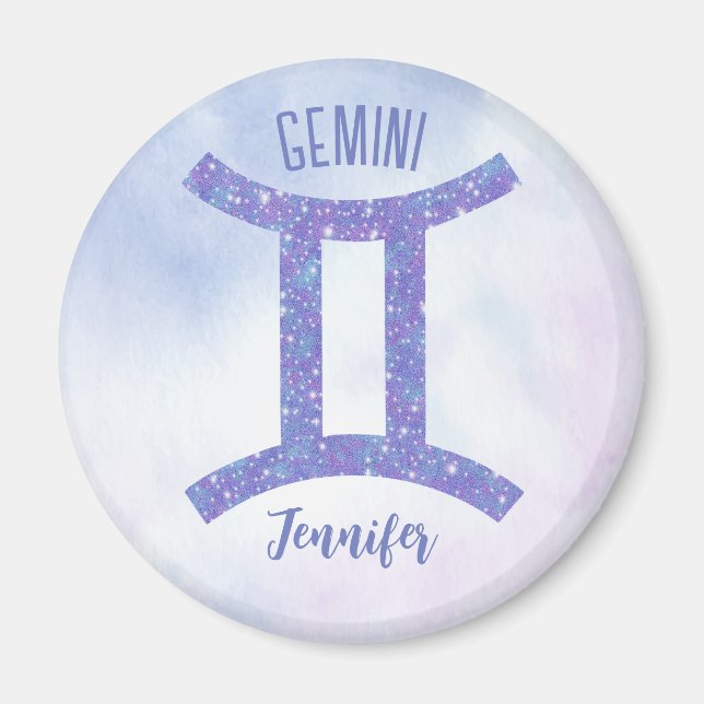 Pretty Gemini Astrology Sign Personalized Purple Magnet (Front)