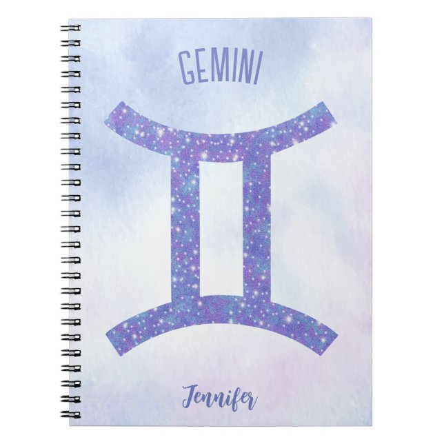 Pretty Gemini Astrology Sign Personalized Purple Notebook (Front)