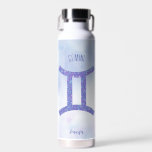 Pretty Gemini Astrology Sign Personalized Purple Water Bottle<br><div class="desc">This pretty,  personalized purple and lavender Gemini water bottle features your astrological sign from the Zodiac in a beautiful sparkle like the constellations. Customize this cute astrology symbol gift with your name in cursive script for someone with a late May or early June birthday.</div>