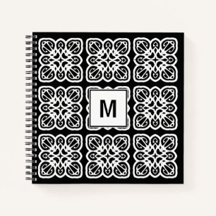 Pretty Geometric Black White Monogram Notebook