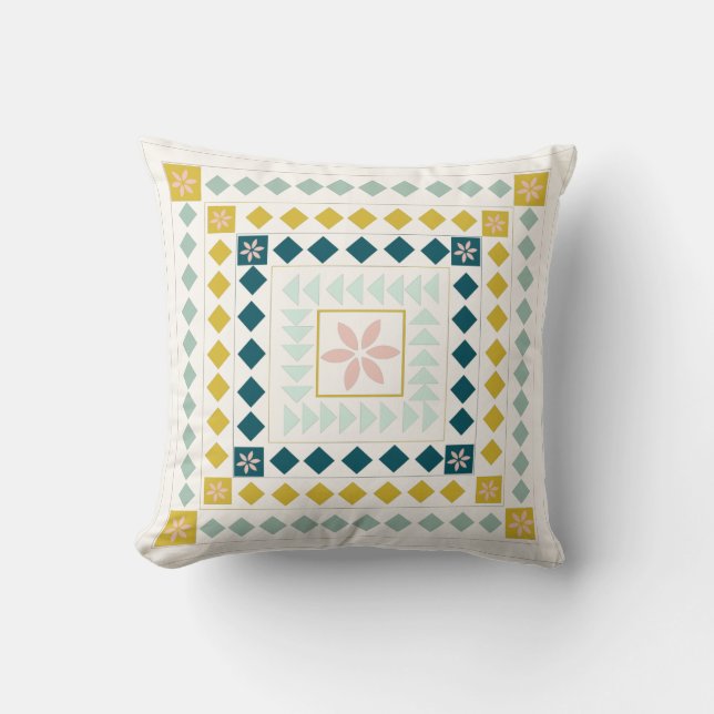 Pretty Geometric Shapes Modern Medallion Quilt Art Throw Pillow (Front)