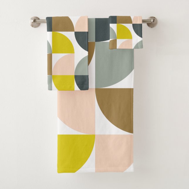 Pretty Geometric Shapes Pattern in Soft Colours Bath Towel Set (Insitu)