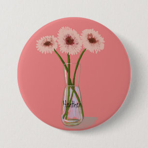 Pretty Gerbera Pastel Flower +Custom Name 3 Inch Round Button
