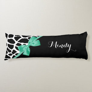 Pretty Giraffe Print Mint Green Bow With Name Body Pillow