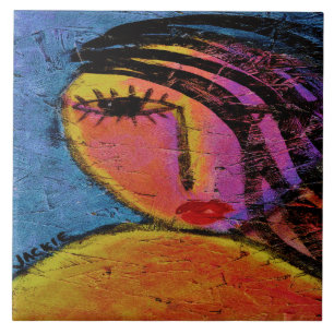 Pretty Girl Abstract Painting on OSB Board Tile