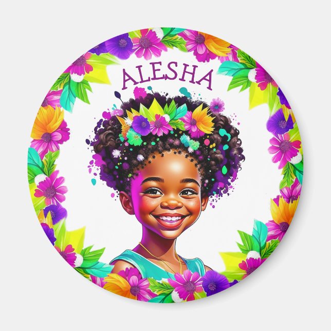 Pretty Girl African-American Girl Personalized Magnet (Front)