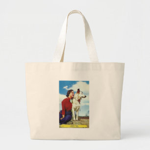 pretty girl and dog iowa casino cafe advetisment large tote bag