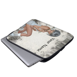 Pretty girl and silver damask laptop sleeve
