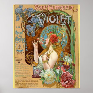 Pretty Girl and Violet Perfume Ad Poster
