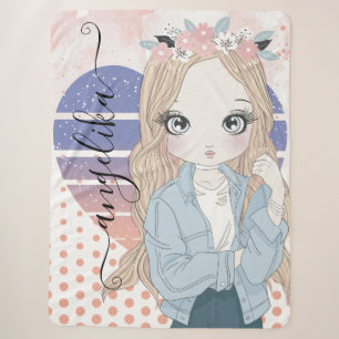 Pretty Girl Blush Flowers Heart and Polka Dots Sherpa Blanket