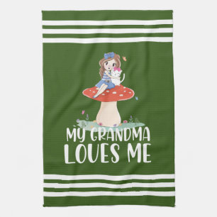 Pretty Girl On Top of Mushroom My Grandma Loves Kitchen Towel