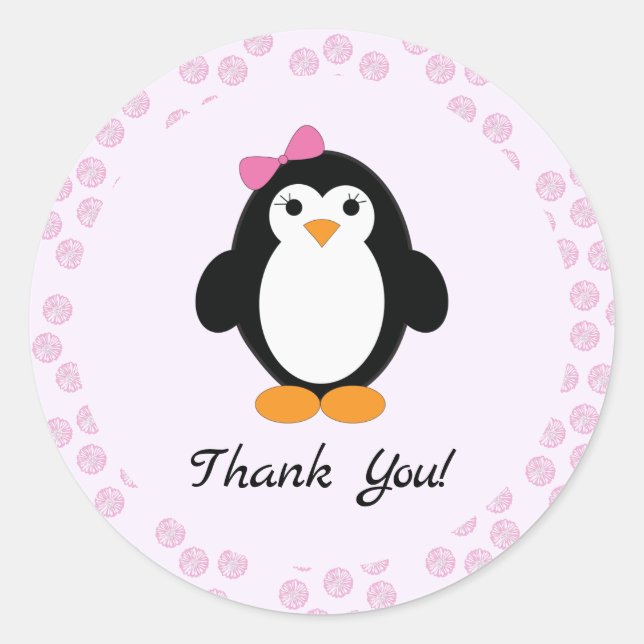 Pretty Girl Penguin Classic Round Sticker (Front)